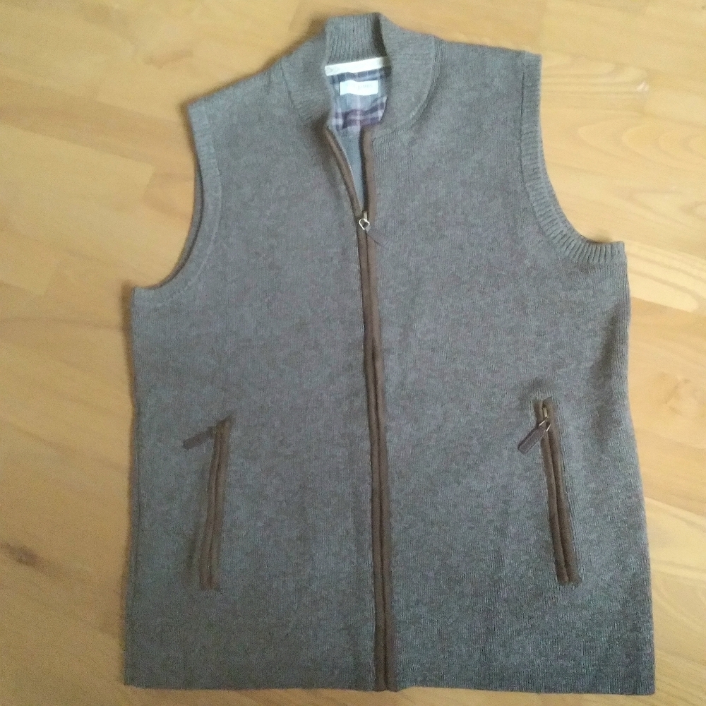 Tom James Mens Zip-up Heathered Brown Sweater Vest Academia Dark Professor Small